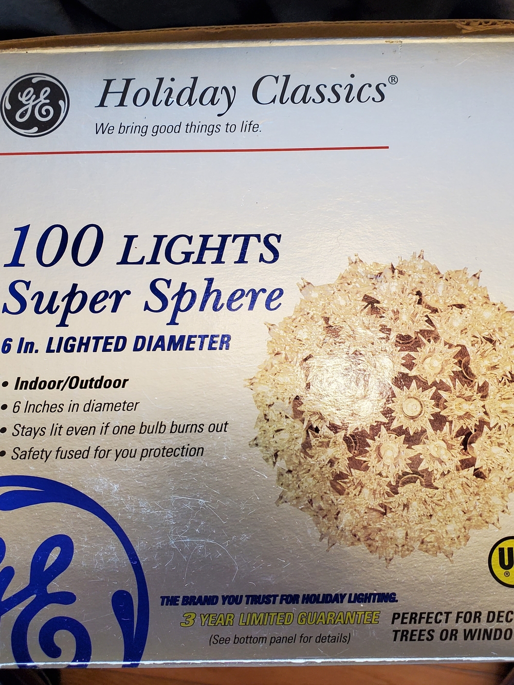 GE Holiday Classics 100 Light Sphere 6" Diameter Clear Light  Indoor/Outdoor